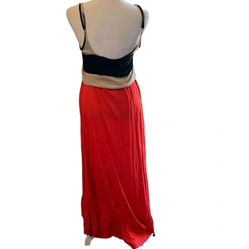 WOODLEGH women's XS maxi asymmetrical striped dress, black, tan and coral - Picture 5 of 5